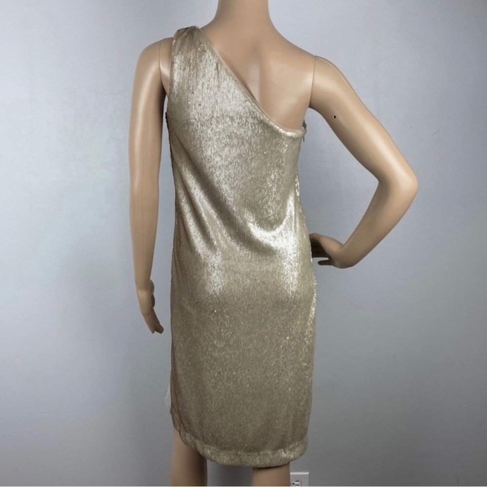 NEW HALSTON HERITAGE ONE-SHOULDER TWIST DRAPE SEQUIN MINI DRESS - Picture 6 of 8